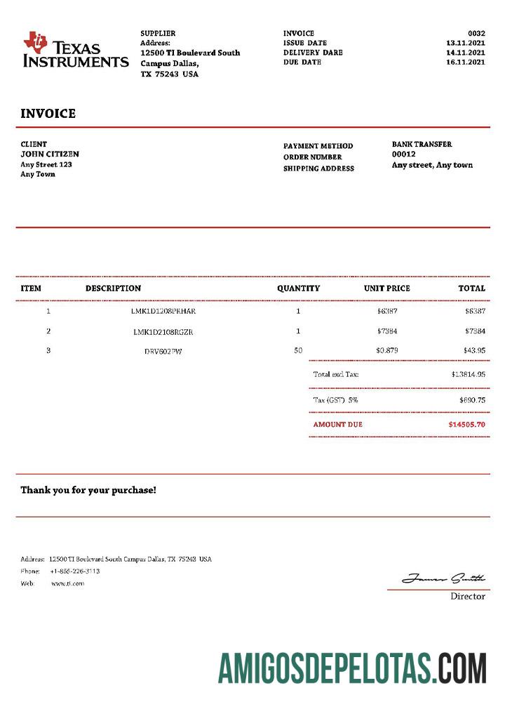 Fatura de instrumentos do Texas nos EUA baixar para verificação
